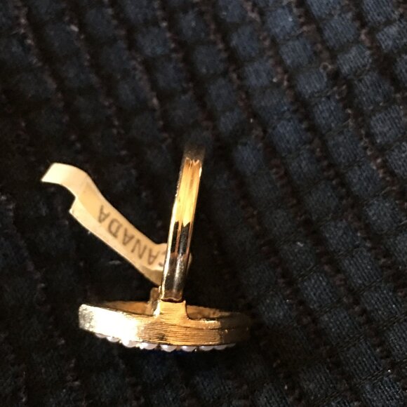 NOS Vtg Sarah Coventry Blue Marquise Stone Pearls Surround Goldtone Ring - Picture 7 of 8